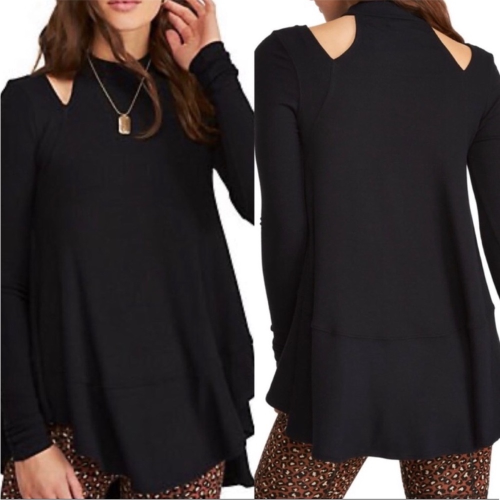 Free People Downtown Girl Black Cutout Shoulder Tunic